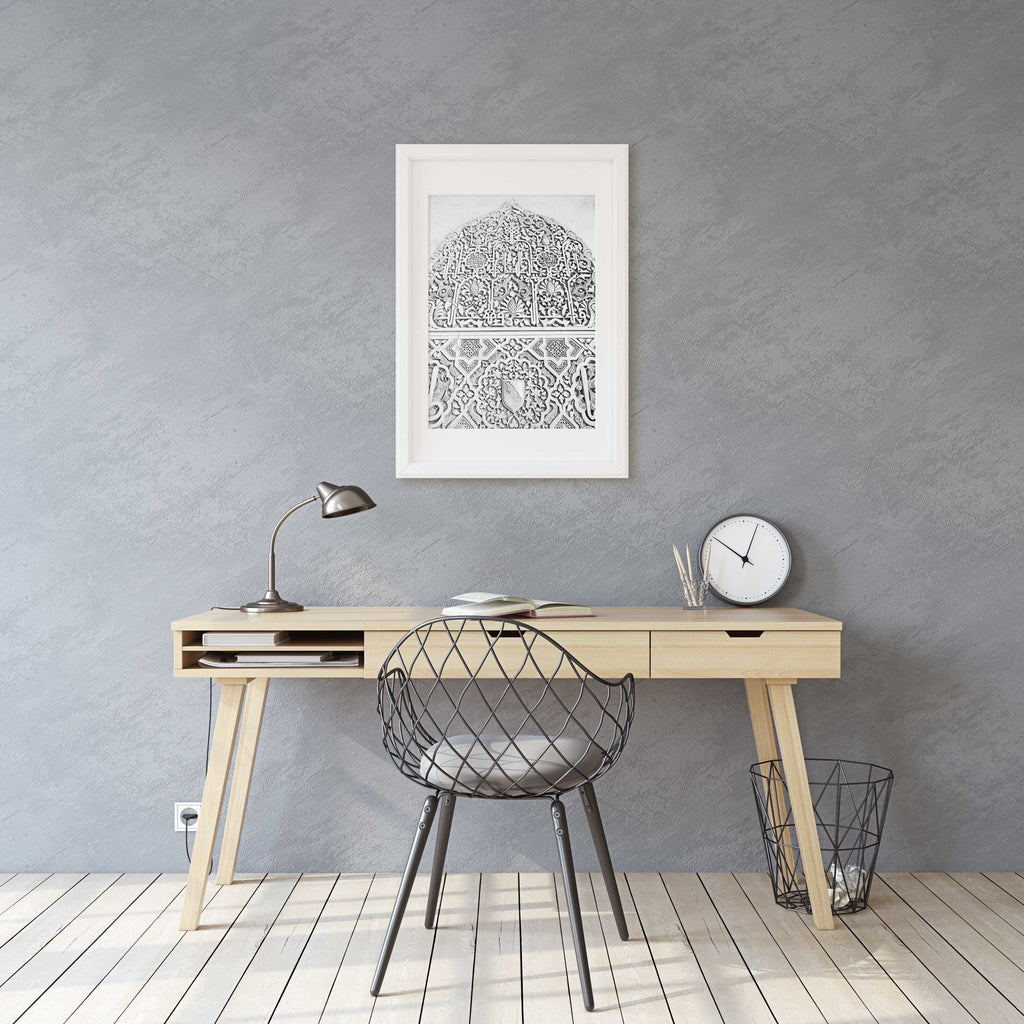 Alhambra Palace Arabic Carvings & Motifs B&W Photography, Granada Spain, Europe Andalucia Prints, Home & Office Decor Wall Art Prints - Artwork by Lili