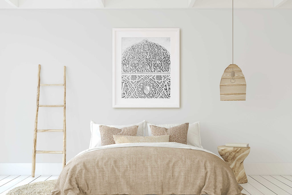 Alhambra Palace Arabic Carvings & Motifs B&W Photography, Granada Spain, Europe Andalucia Prints, Home & Office Decor Wall Art Prints - Artwork by Lili