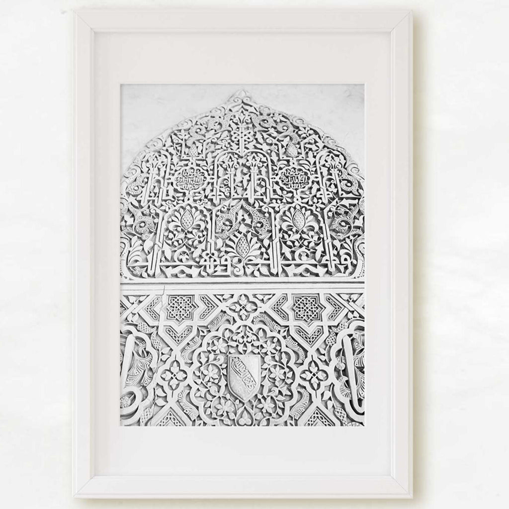Alhambra Palace Arabic Carvings & Motifs B&W Photography, Granada Spain, Europe Andalucia Prints, Home & Office Decor Wall Art Prints - Artwork by Lili