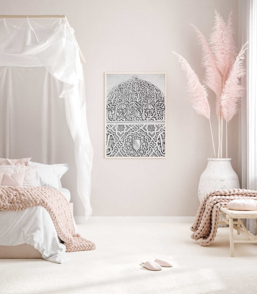 Alhambra Palace Arabic Carvings & Motifs B&W Photography, Granada Spain, Europe Andalucia Prints, Home & Office Decor Wall Art Prints - Artwork by Lili