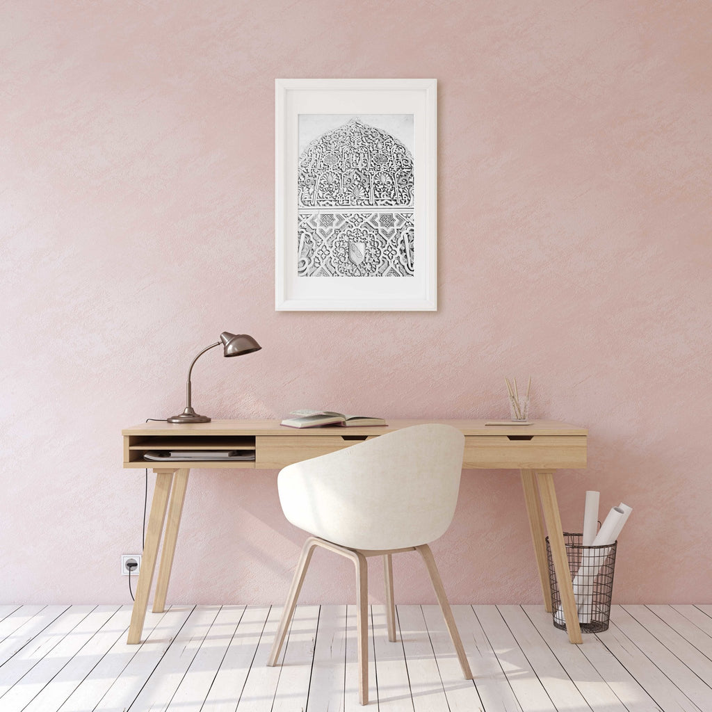 Alhambra Palace Arabic Carvings & Motifs B&W Photography, Granada Spain, Europe Andalucia Prints, Home & Office Decor Wall Art Prints - Artwork by Lili