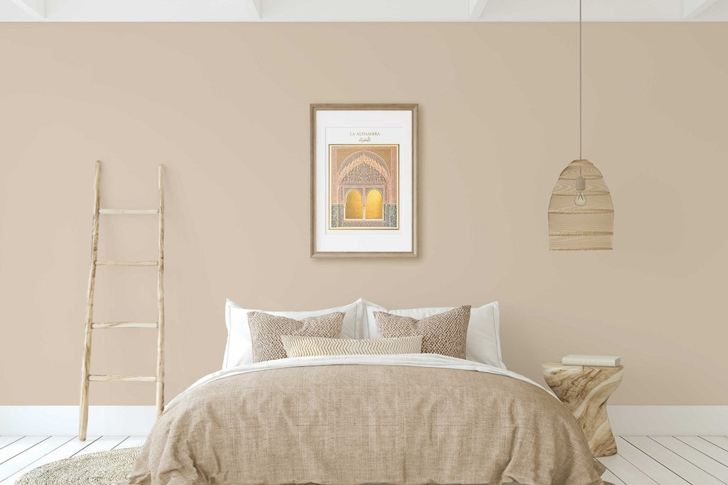 Alhambra Palace Interior, Golden Accent Graphic Design Print, Granada Spain Andalucia Travel Photography, Home & Office Wall Art Decor - Artwork by Lili