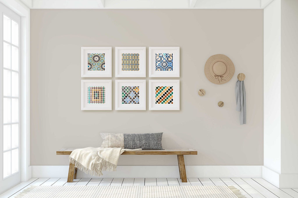 Alhambra Set of 6 Square Prints, Andalucia Travel Photography, Geometric Arabic Patterns, Granada Spain Home & Office Wall Art - Artwork by Lili