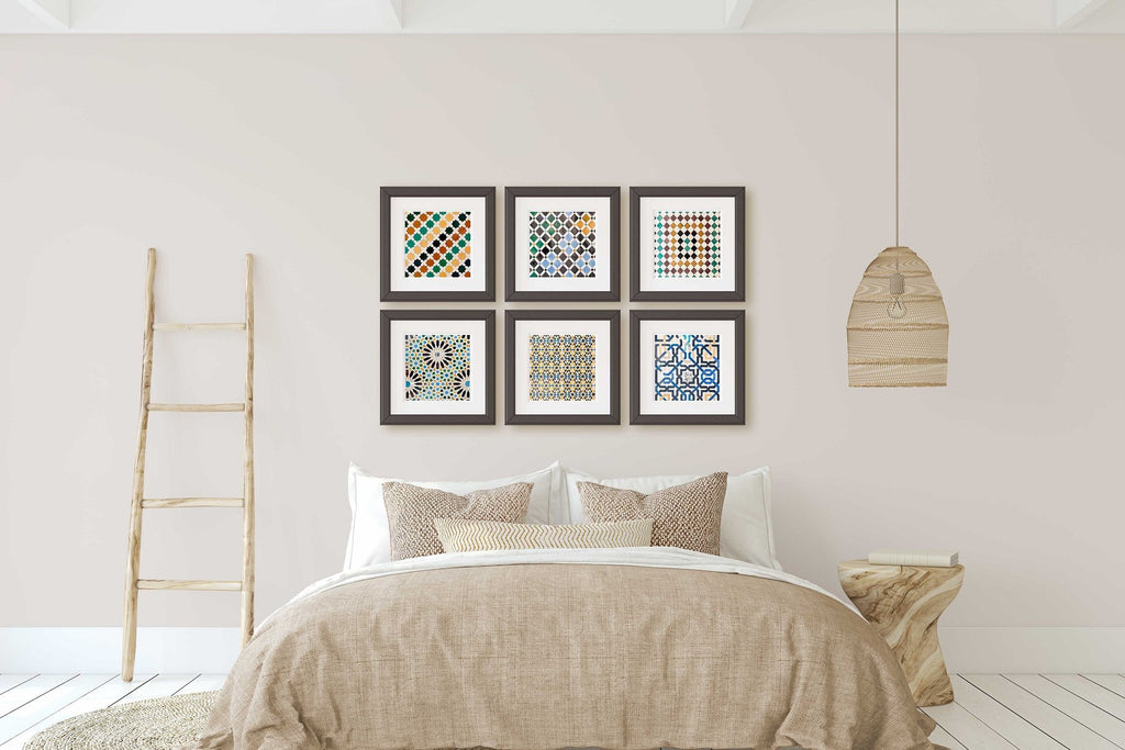 Alhambra Set of 6 Square Prints, Andalucia Travel Photography, Geometric Arabic Patterns, Granada Spain Home & Office Wall Art - Artwork by Lili