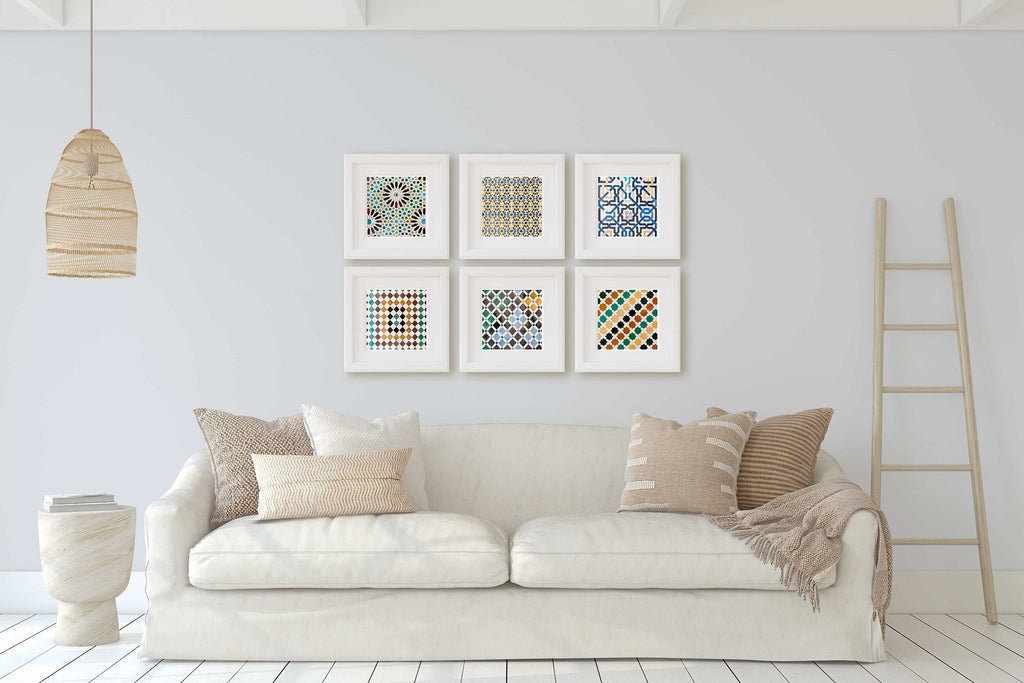 Alhambra Set of 6 Square Prints, Andalucia Travel Photography, Geometric Arabic Patterns, Granada Spain Home & Office Wall Art - Artwork by Lili