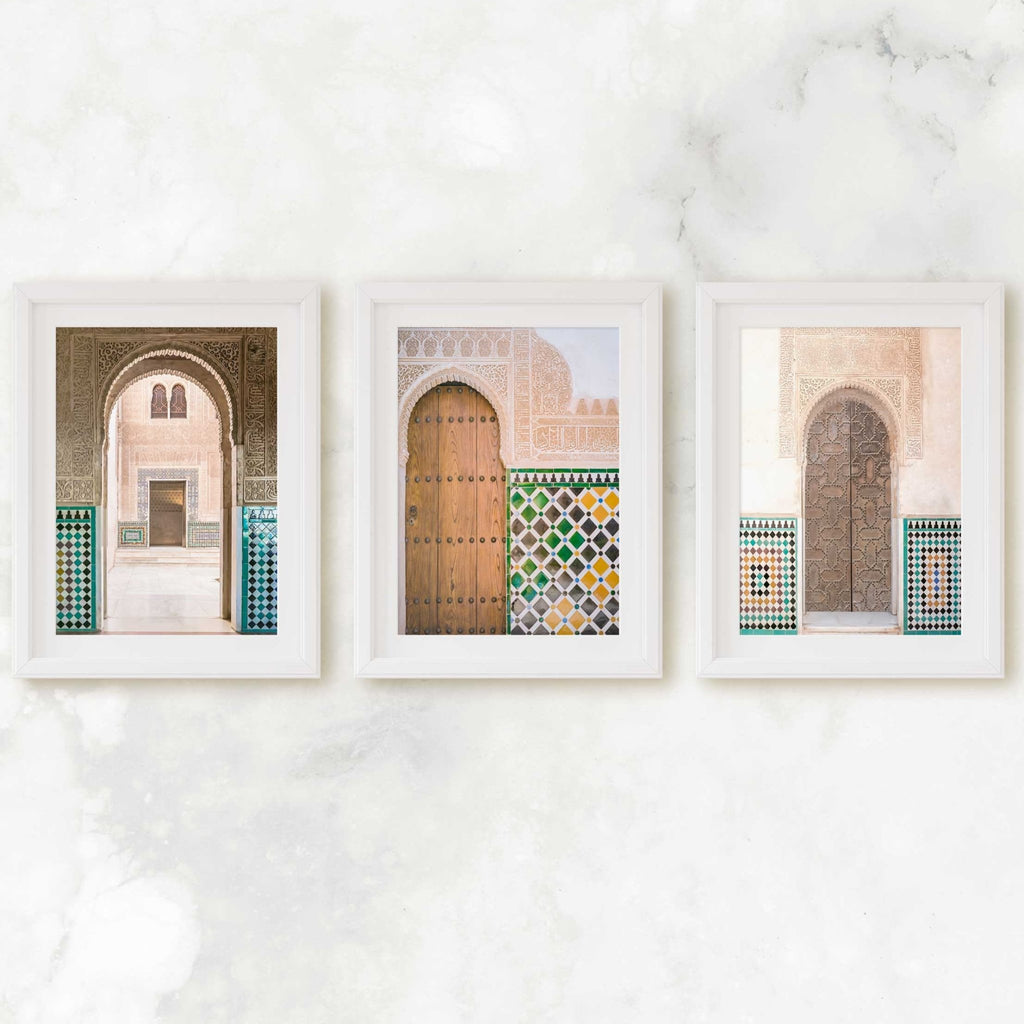 Alhambra Spain Doors and Arches Set of 3 Prints, Andalucia Granada Spanish Architecture and Travel Photography, Chic Home & Office Wall Art - Artwork by Lili
