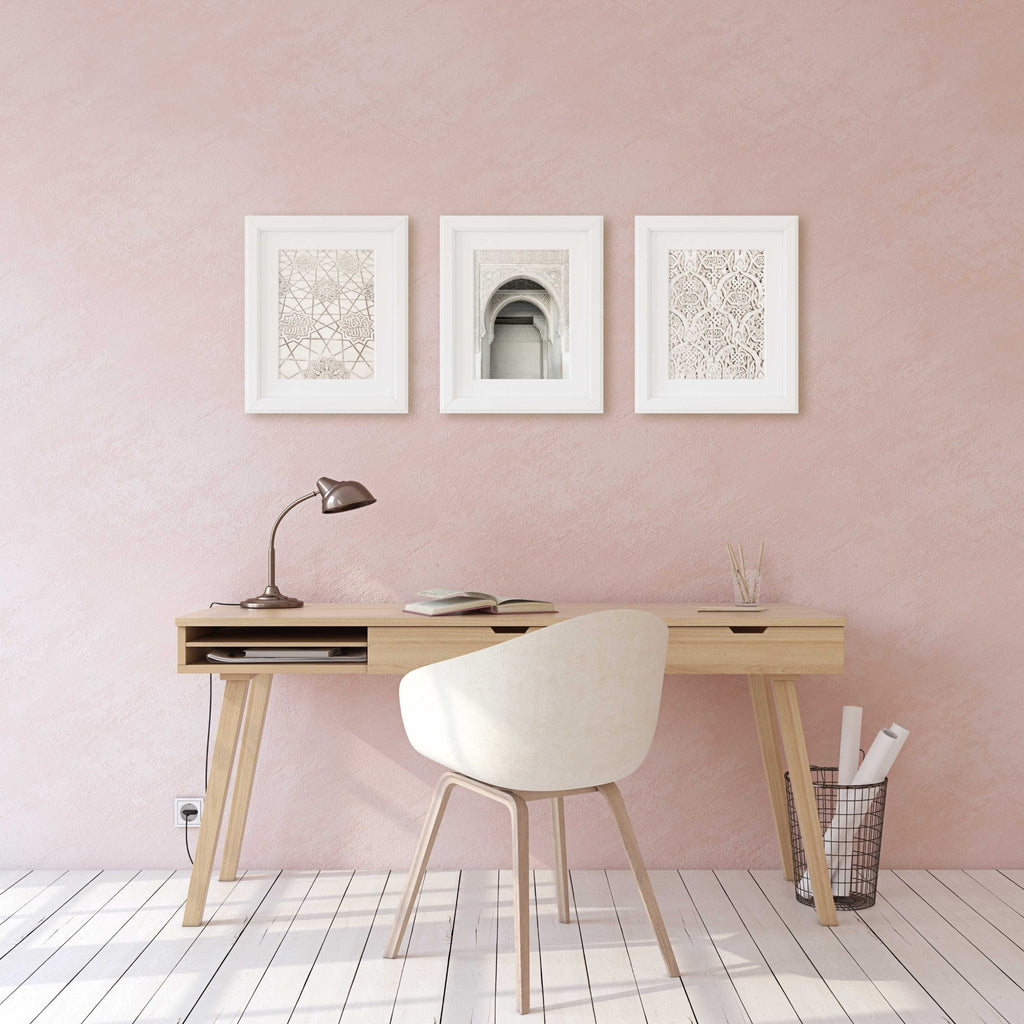 Alhambra Spain White Patterns and Arches Set of 3 Prints, Andalucia Granada Spanish Architecture and Travel, Chic Home & Office Wall Art - Artwork by Lili
