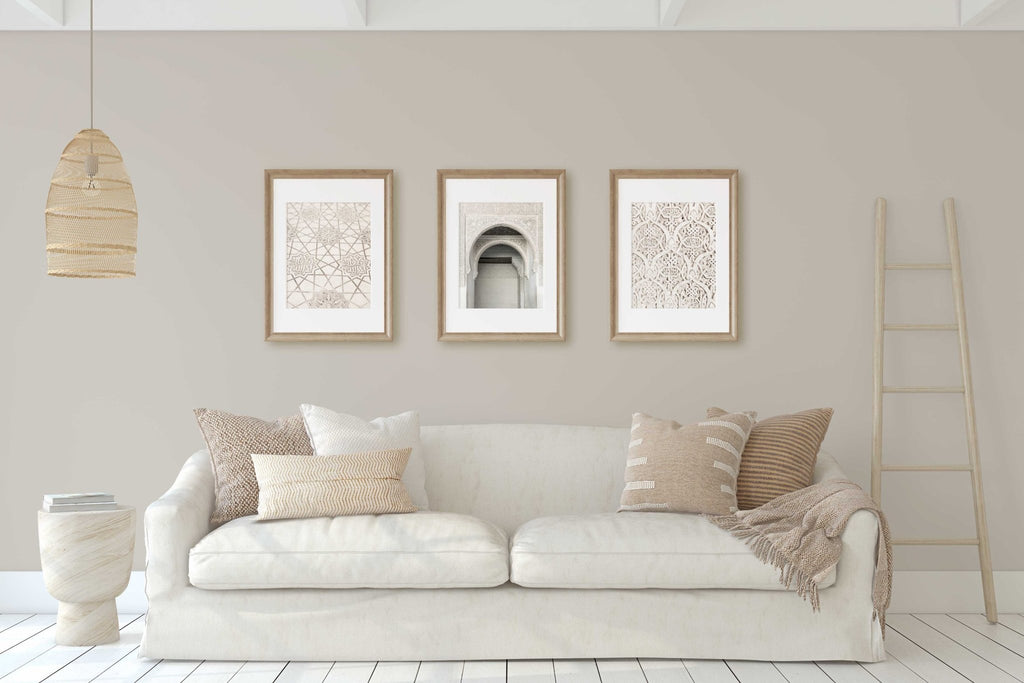 Alhambra Spain White Patterns and Arches Set of 3 Prints, Andalucia Granada Spanish Architecture and Travel, Chic Home & Office Wall Art - Artwork by Lili