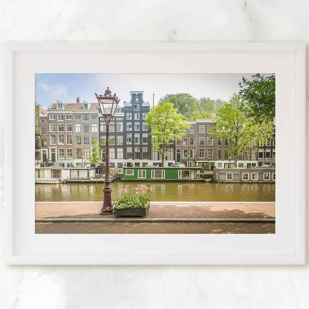 Amsterdam Canal View Print, Springtime Pink Tulips, Netherlands Travel Photography, European Dutch Landscape, Home & Office Wall Decor - Artwork by Lili