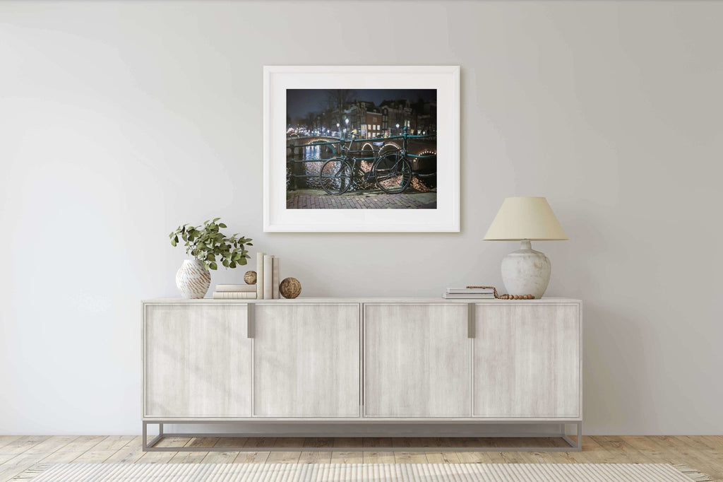 Amsterdam Netherlands Nighttime Cityscape Photography, Central Amsterdam Amstel River, Wall Art Prints, Home and Office Decor - Artwork by Lili