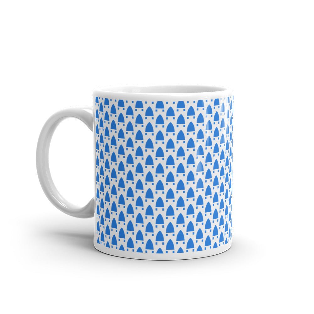 Blue & White Viennese Geometric Pattern Glossy Mug (11 oz & 15 oz) - Artwork by Lili