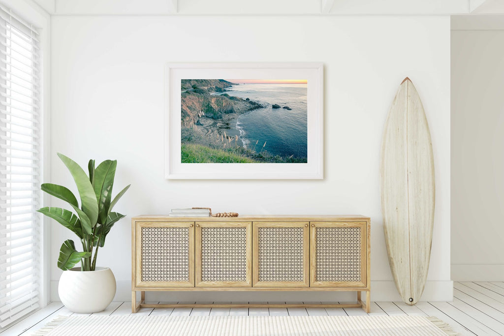 California Coastal Highway 1 Travel Photography, Rocky Cliffs Ocean Sunset Landscape Nature Print, Home & Office Decor - Artwork by Lili
