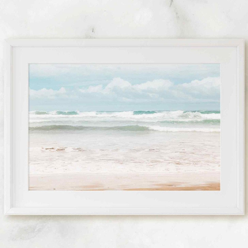 Costa Rica Beach Cresting Ocean Waves Print, Beach, Blue & Beige Tones, Soothing Landscape, Central America Travel Photography, Home & Office Decor - Artwork by Lili