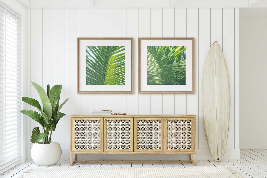 Costa Rica Nature Photography Set of 2 Square Prints, Central America Tropical Green Palm Leaf Prints, Home & Office Wall Art - Artwork by Lili