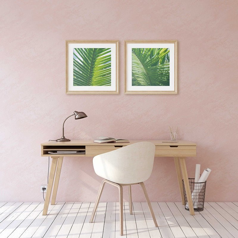 Costa Rica Nature Photography Set of 2 Square Prints, Central America Tropical Green Palm Leaf Prints, Home & Office Wall Art - Artwork by Lili