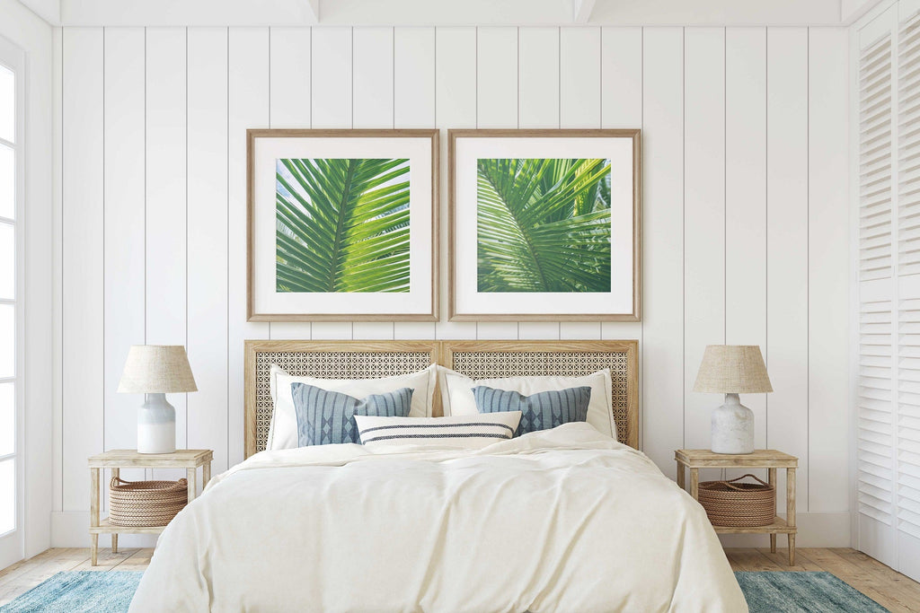 Costa Rica Nature Photography Set of 2 Square Prints, Central America Tropical Green Palm Leaf Prints, Home & Office Wall Art - Artwork by Lili