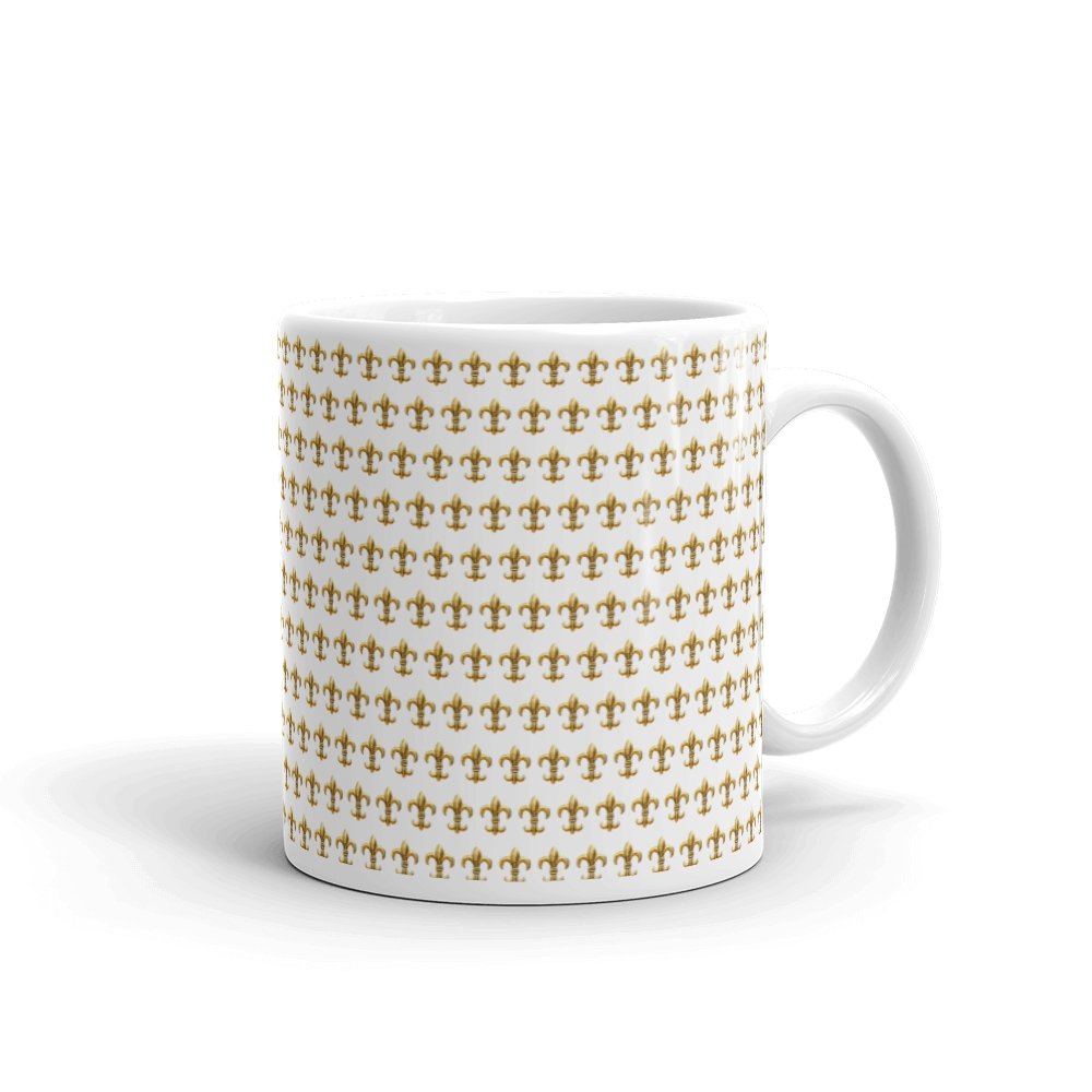 Gold Fleur de Lis French Pattern White Glossy Mug (11 oz & 15 oz) - Artwork by Lili