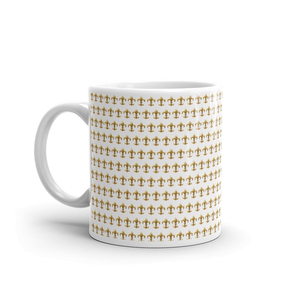 Gold Fleur de Lis French Pattern White Glossy Mug (11 oz & 15 oz) - Artwork by Lili