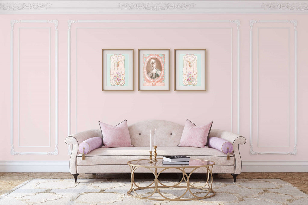 Marie Antoinette Portrait and French Designs Set of 3 Prints, European Royalty, 18th century French Design, Chic Home & Office Wall Art - Artwork by Lili