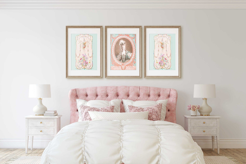 Marie Antoinette Portrait and French Designs Set of 3 Prints, European Royalty, 18th century French Design, Chic Home & Office Wall Art - Artwork by Lili