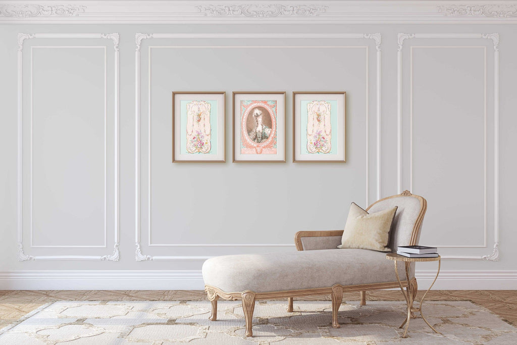 Marie Antoinette Portrait and French Designs Set of 3 Prints, European Royalty, 18th century French Design, Chic Home & Office Wall Art - Artwork by Lili