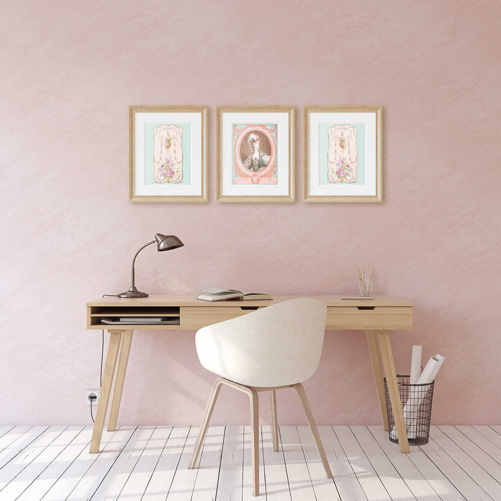 Marie Antoinette Portrait and French Designs Set of 3 Prints, European Royalty, 18th century French Design, Chic Home & Office Wall Art - Artwork by Lili