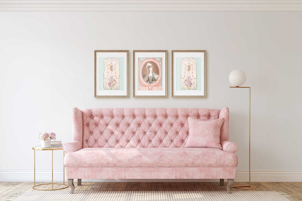 Marie Antoinette Portrait and French Designs Set of 3 Prints, European Royalty, 18th century French Design, Chic Home & Office Wall Art - Artwork by Lili