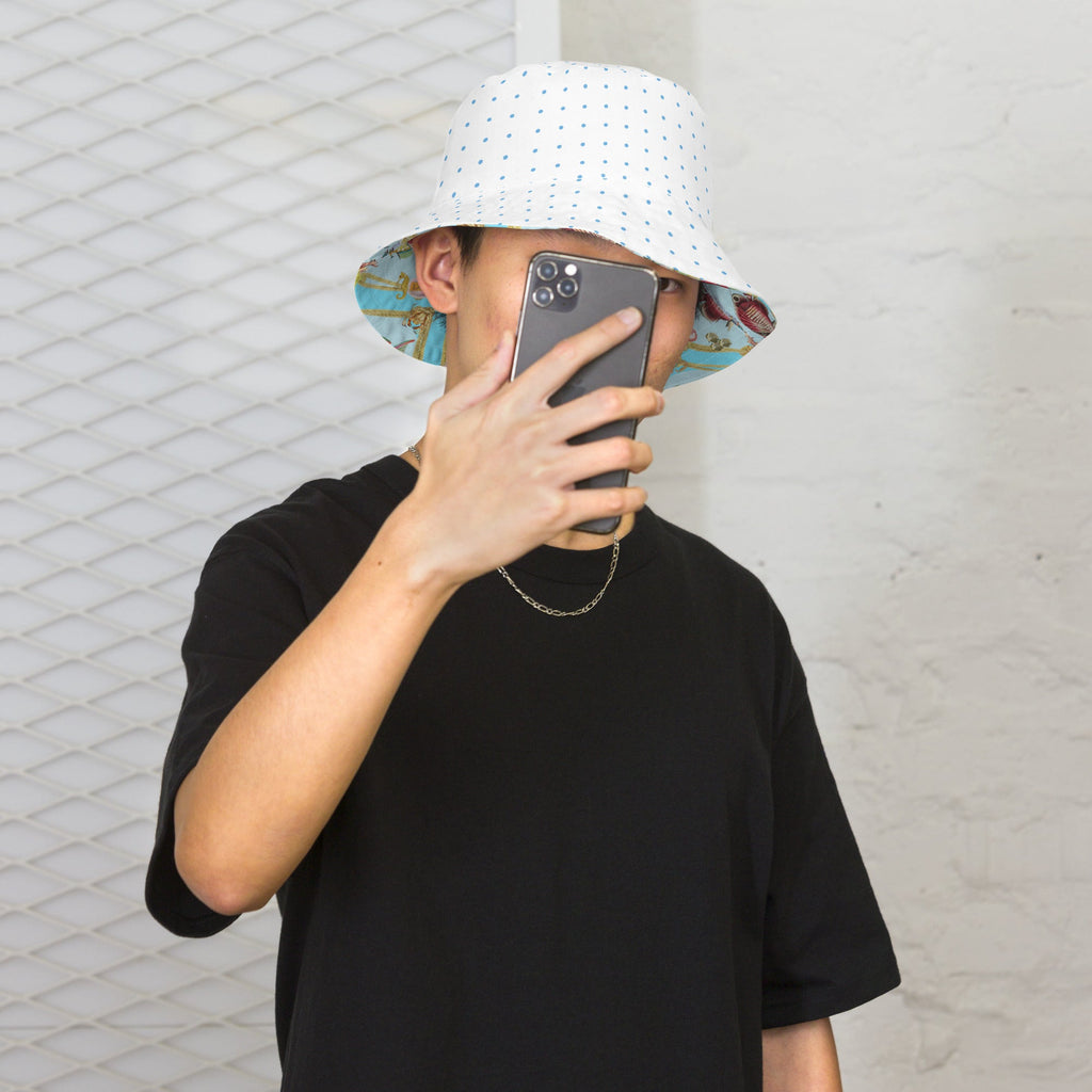Marine Life & Polka Dots Unisex Reversible Bucket Hat - Artwork by Lili