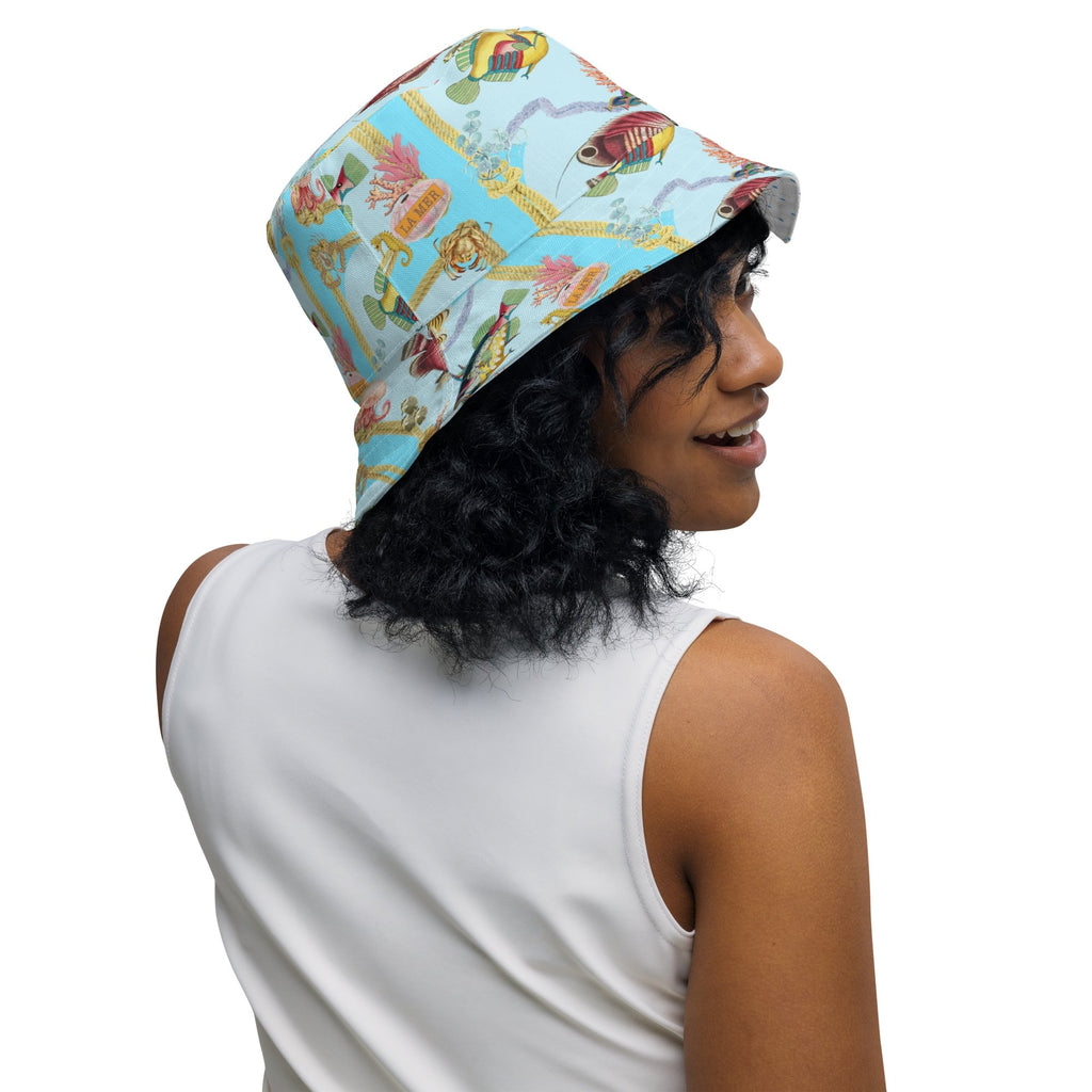 Marine Life & Polka Dots Unisex Reversible Bucket Hat - Artwork by Lili