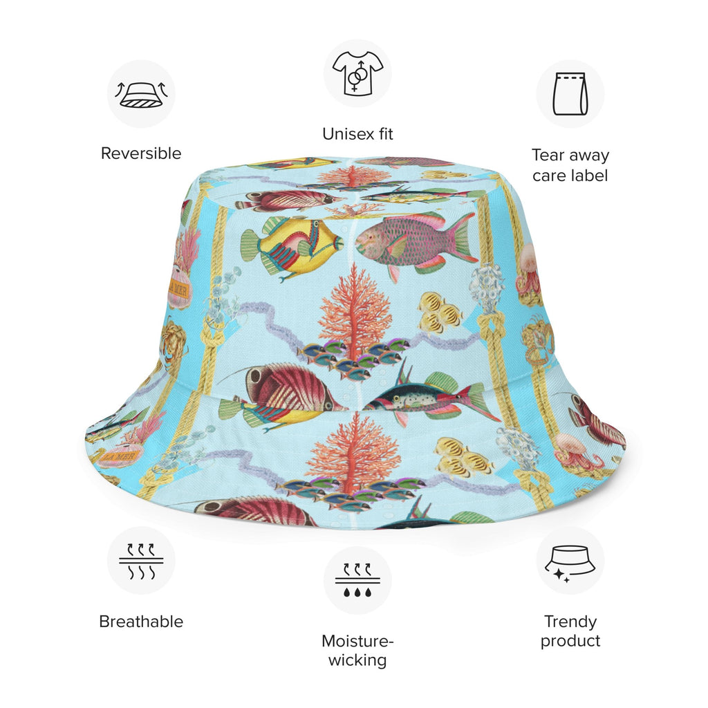 Marine Life & Polka Dots Unisex Reversible Bucket Hat - Artwork by Lili