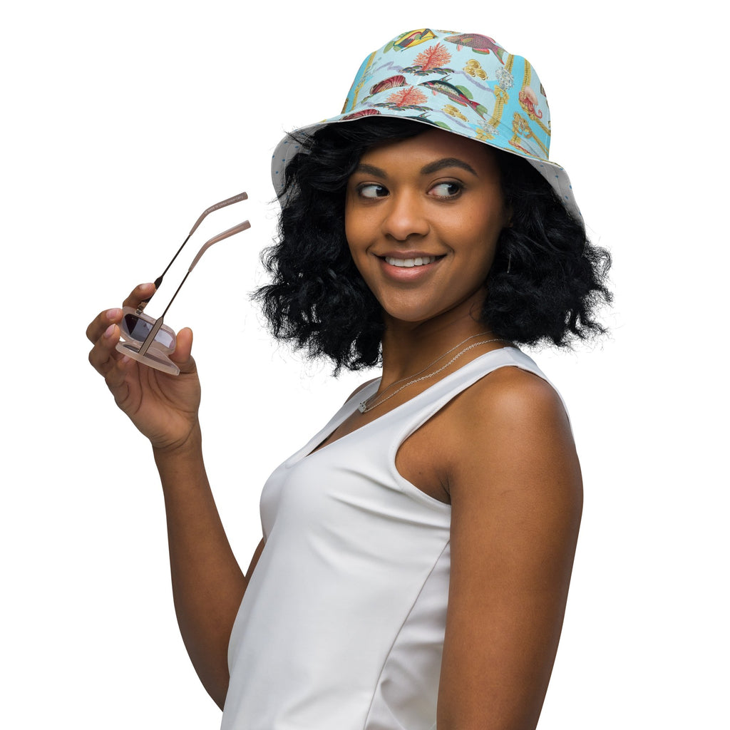 Marine Life & Polka Dots Unisex Reversible Bucket Hat - Artwork by Lili