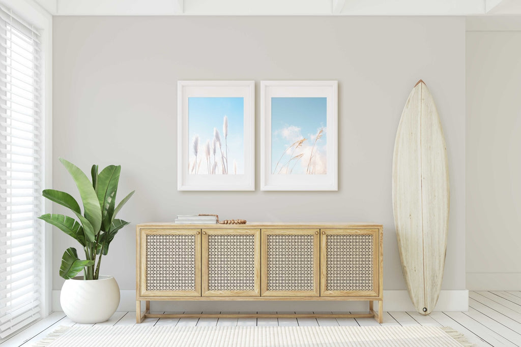 Minimalist Beach Grass Photography Set of 2 Prints, California and Florida, Blue Aqua Turquoise, Wall Art Home Decor - Artwork by Lili