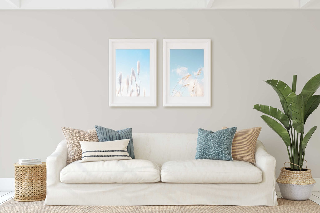 Minimalist Beach Grass Photography Set of 2 Prints, California and Florida, Blue Aqua Turquoise, Wall Art Home Decor - Artwork by Lili
