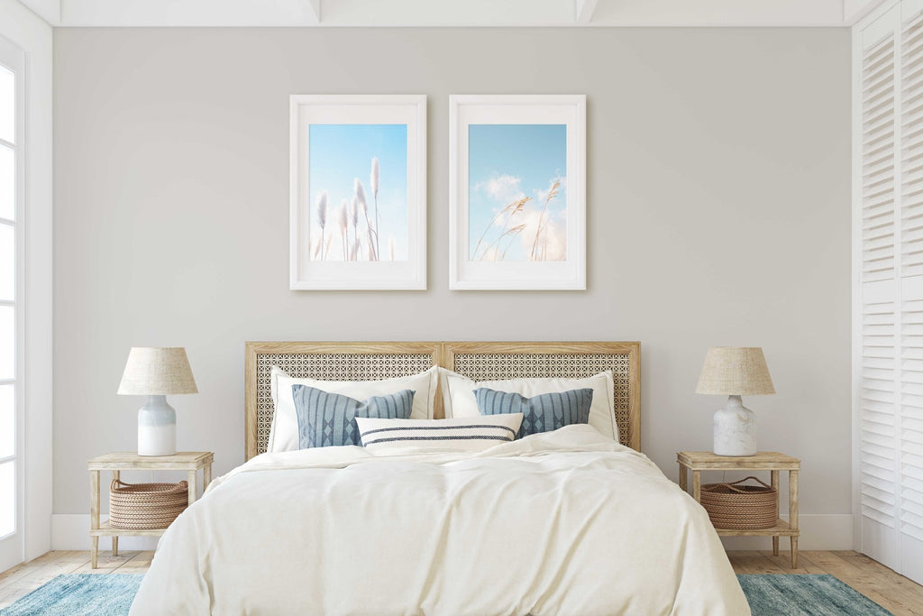 Minimalist Beach Grass Photography Set of 2 Prints, California and Florida, Blue Aqua Turquoise, Wall Art Home Decor - Artwork by Lili