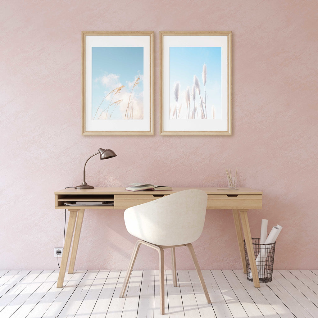 Minimalist Beach Grass Photography Set of 2 Prints, California and Florida, Blue Aqua Turquoise, Wall Art Home Decor - Artwork by Lili