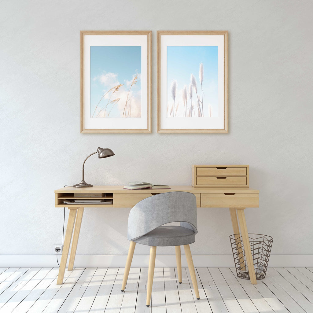 Minimalist Beach Grass Photography Set of 2 Prints, California and Florida, Blue Aqua Turquoise, Wall Art Home Decor - Artwork by Lili