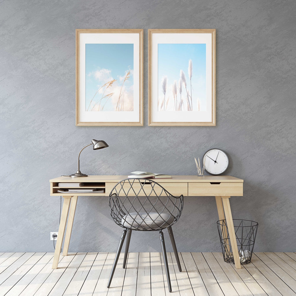 Minimalist Beach Grass Photography Set of 2 Prints, California and Florida, Blue Aqua Turquoise, Wall Art Home Decor - Artwork by Lili