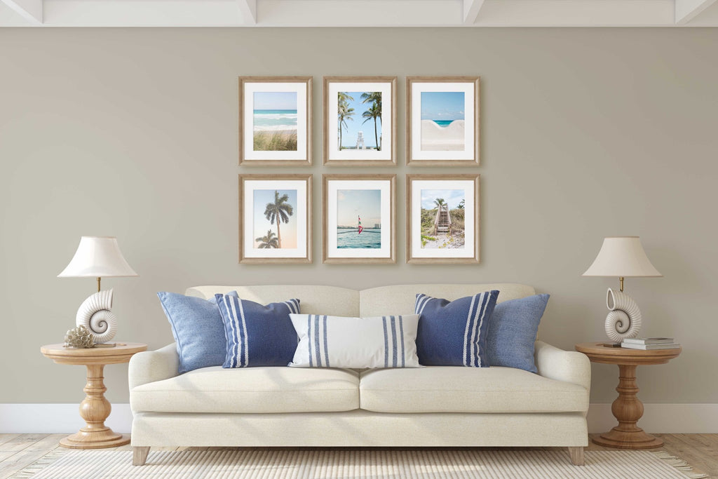 Palm Beach Island Set of 6 Rectangular Prints, South Florida Architecture Travel Photography, Blue + Beige Home & Office Wall Art Decor - Artwork by Lili