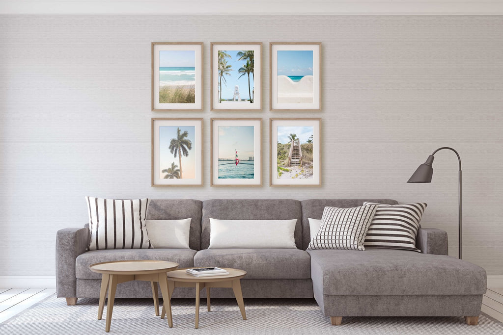 Palm Beach Island Set of 6 Rectangular Prints, South Florida Architecture Travel Photography, Blue + Beige Home & Office Wall Art Decor - Artwork by Lili
