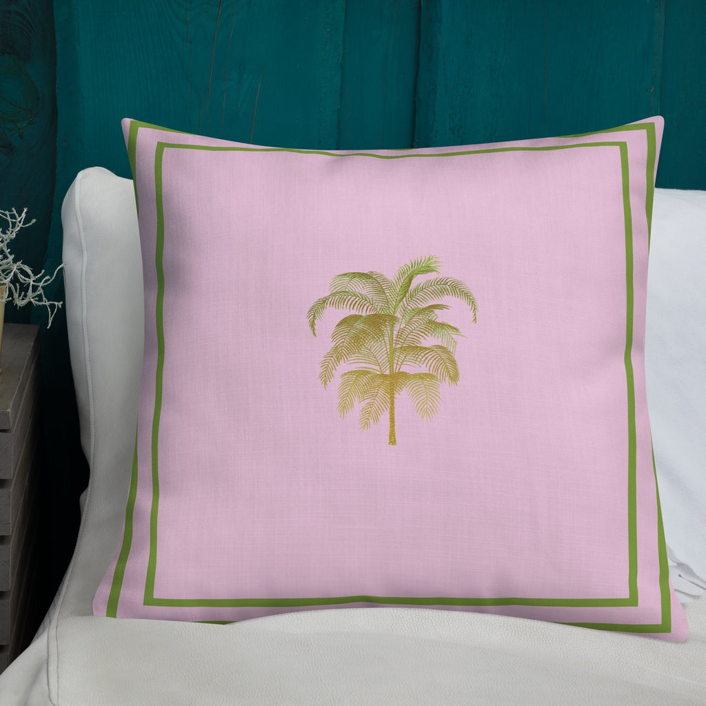 Palm Tree Pink Gold Green 22"x22" Premium Pillow - Artwork by Lili