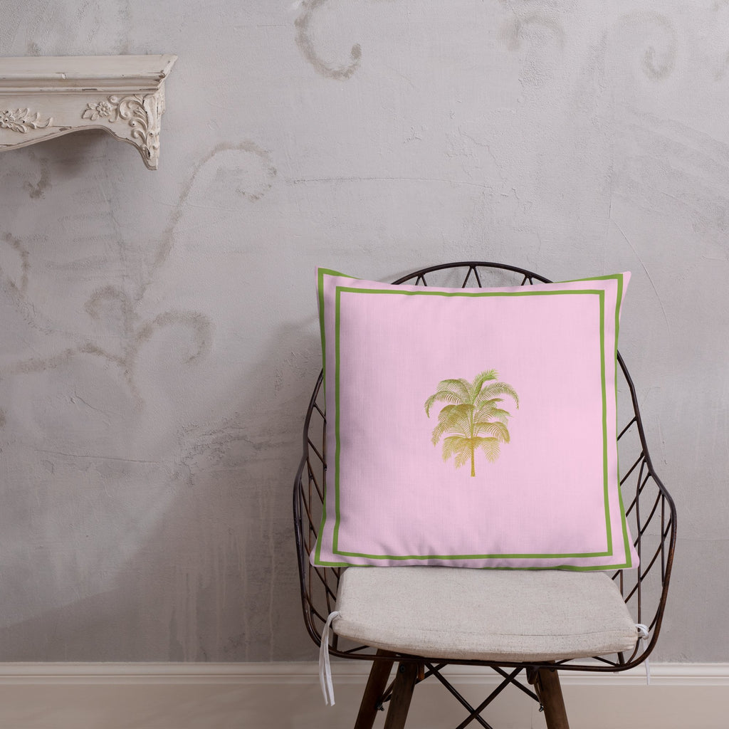 Palm Tree Pink Gold Green 22"x22" Premium Pillow - Artwork by Lili