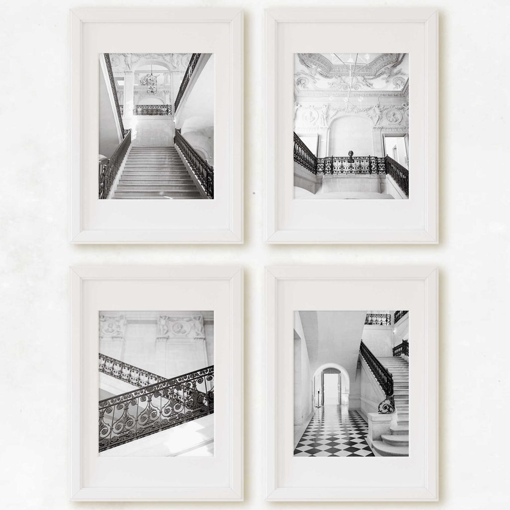Paris B&W Museum Interior Set of 4 Prints, Parisian French Architecture Photography, France Europe Travel , Chic Home & Office Wall Art Decor - Artwork by Lili