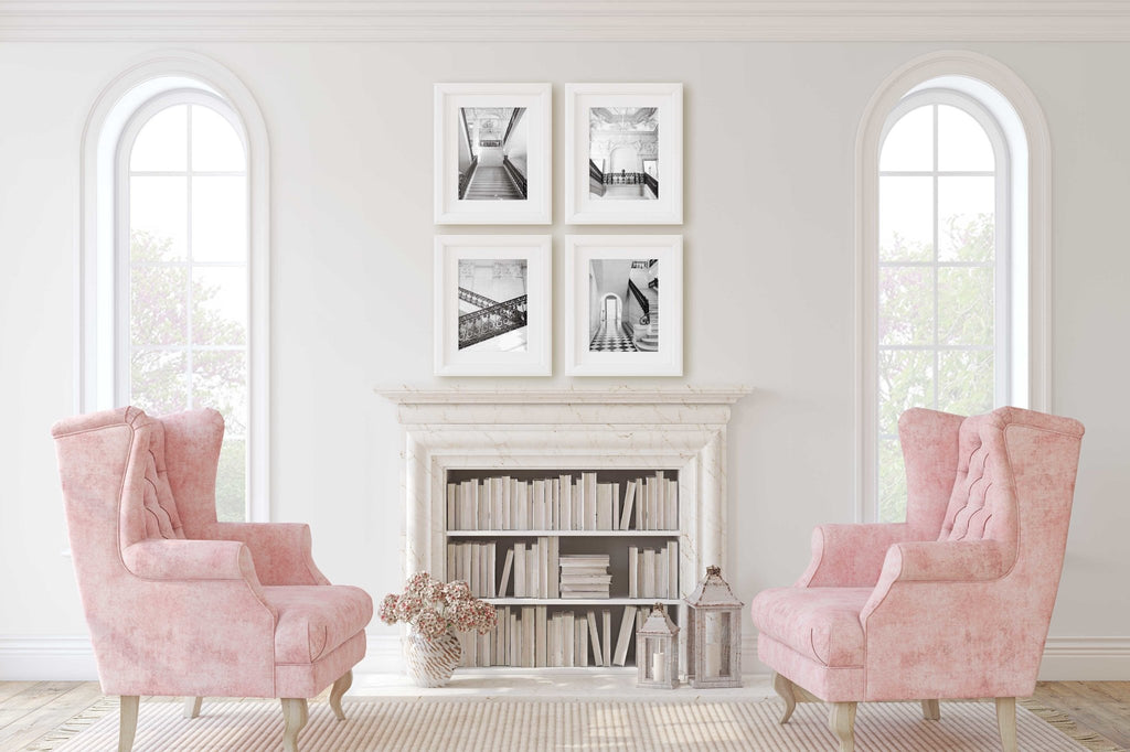 Paris B&W Museum Interior Set of 4 Prints, Parisian French Architecture Photography, France Europe Travel , Chic Home & Office Wall Art Decor - Artwork by Lili