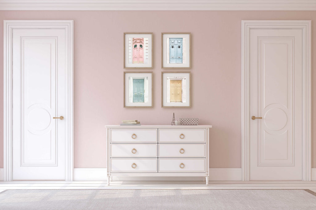 Paris Doors Pastel Colors Set of 4 Prints, Parisian French Architecture Photography, France Travel Prints, Chic Home & Office Wall Art Decor - Artwork by Lili