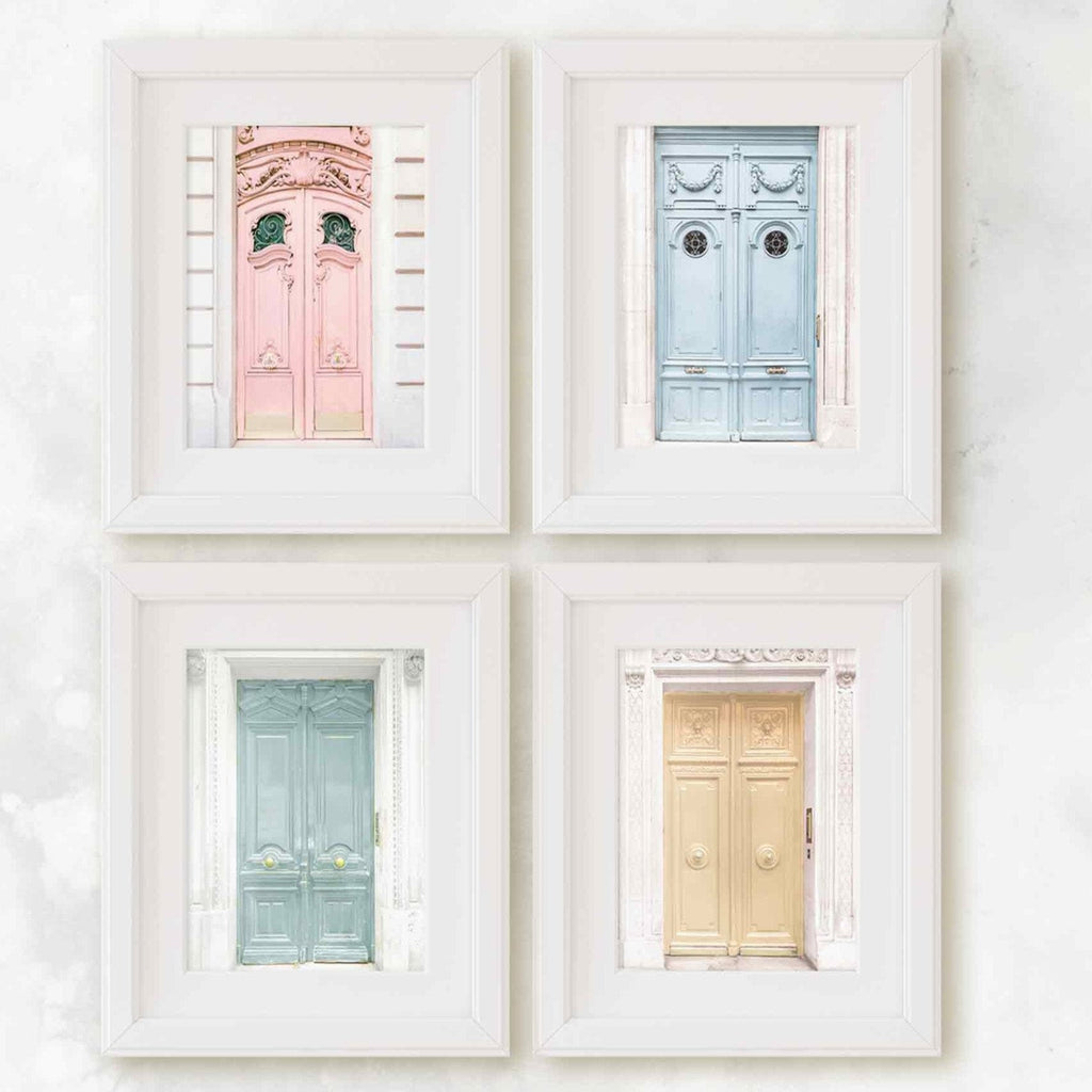 Paris Doors Pastel Colors Set of 4 Prints, Parisian French Architecture Photography, France Travel Prints, Chic Home & Office Wall Art Decor - Artwork by Lili