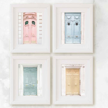 Paris Doors Pastel Colors Set of 4 Prints, Parisian French Architecture Photography, France Travel Prints, Chic Home & Office Wall Art Decor - Artwork by Lili