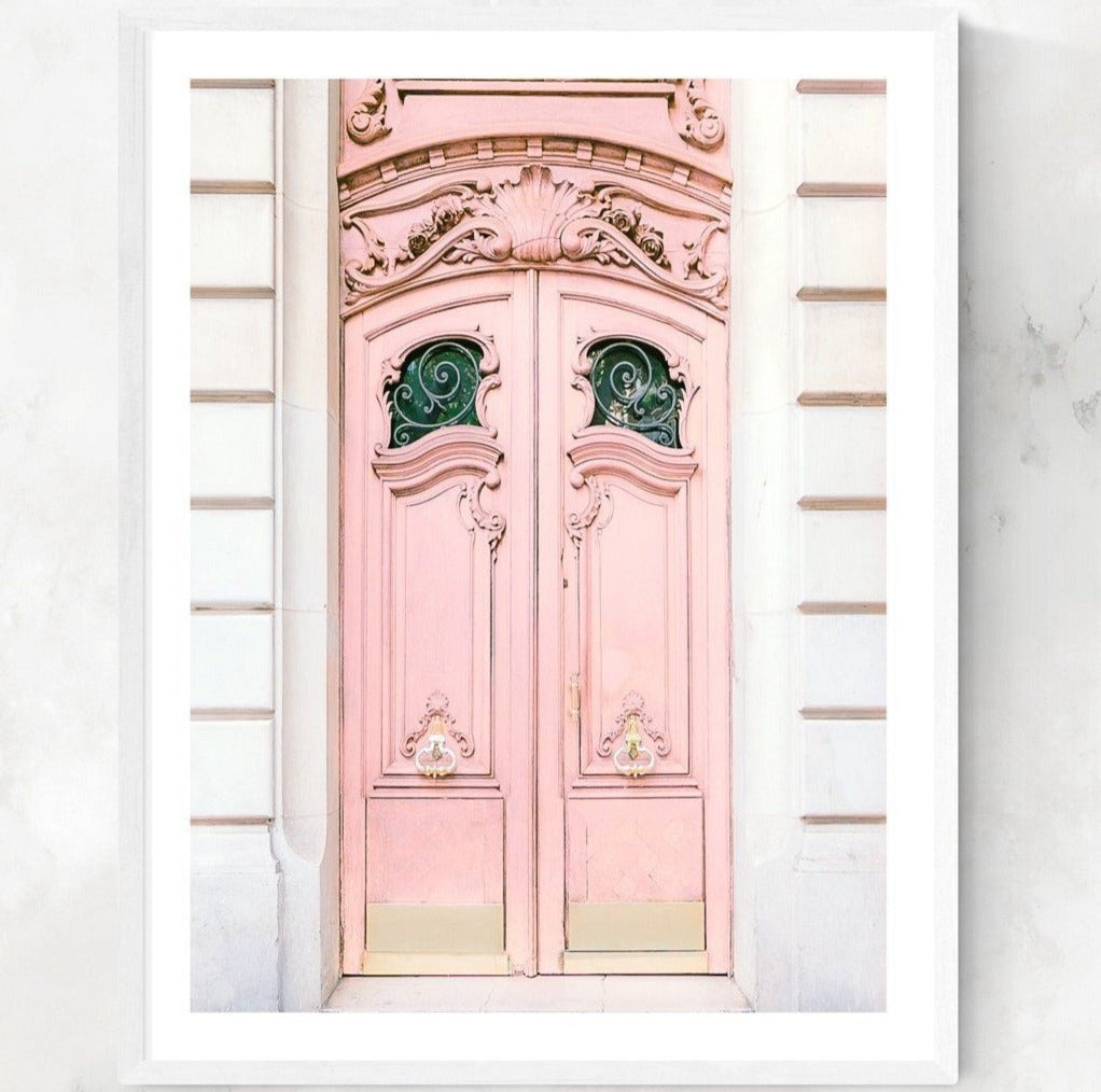 Paris Pink Door Photography, Chic Parisian Architecture, Pale Pink Doors, Feminine, Romantic, France European Wall Art, Home & Office Decor - Artwork by Lili