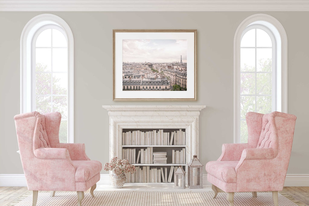 Paris Rooftops Eiffel Tower Panoramic Photography Print, Parisian Architecture, France Travel Photography, Chic Home & Office Wall Decor - Artwork by Lili