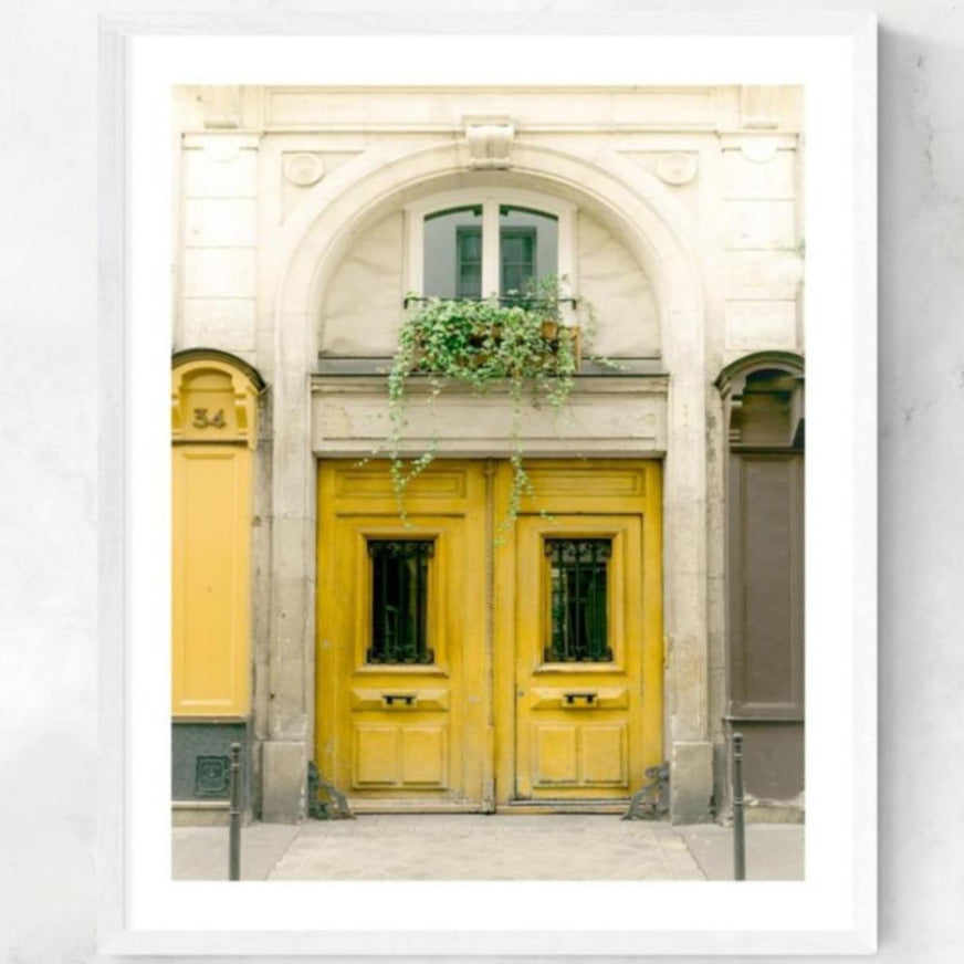 Paris Yellow Door Photography Print, Parisian Doors Architecture, France Travel Photography, Amarillo, Jaune, Chic Home & Office Wall Decor - Artwork by Lili
