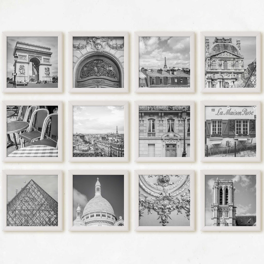 Parisian Cityscape Gallery Wall set of 12 Monochrome B&W Square 5x5 Prints, Affordable Wall Art, France Travel Photograpy, Gift for Traveler - Artwork by Lili